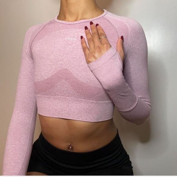 Gymshark Tops - Gymshark Flex Crop Top Long Sleeve Active Deep Blush/White Size Small